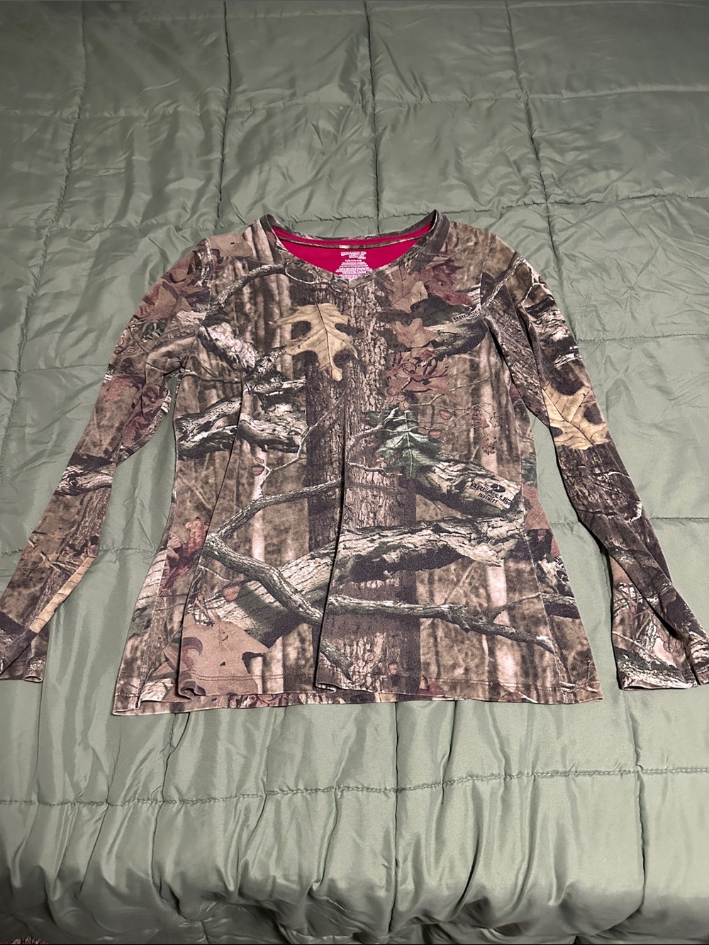 Kids' Long Sleeve Camo Tee with Pink Trim